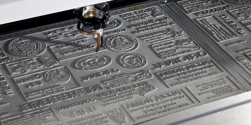 Rubbalase™ laser engraving material used to create rubber stamps