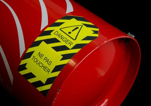 Yellow and black Flexilase™ laser engraving material used for a safety label