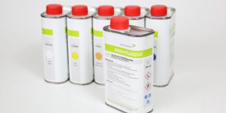 Gravolaque® - Polyurethane paint engraving filler paint - White, red, green, blue, black, and gold